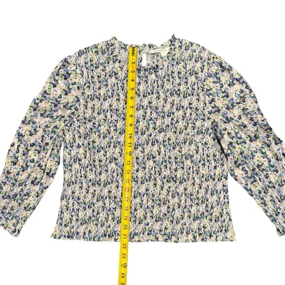 Veronica Beard Kali Smocked Blue and White Floral Blouse Women’s Size 14 - Picture 11 of 14